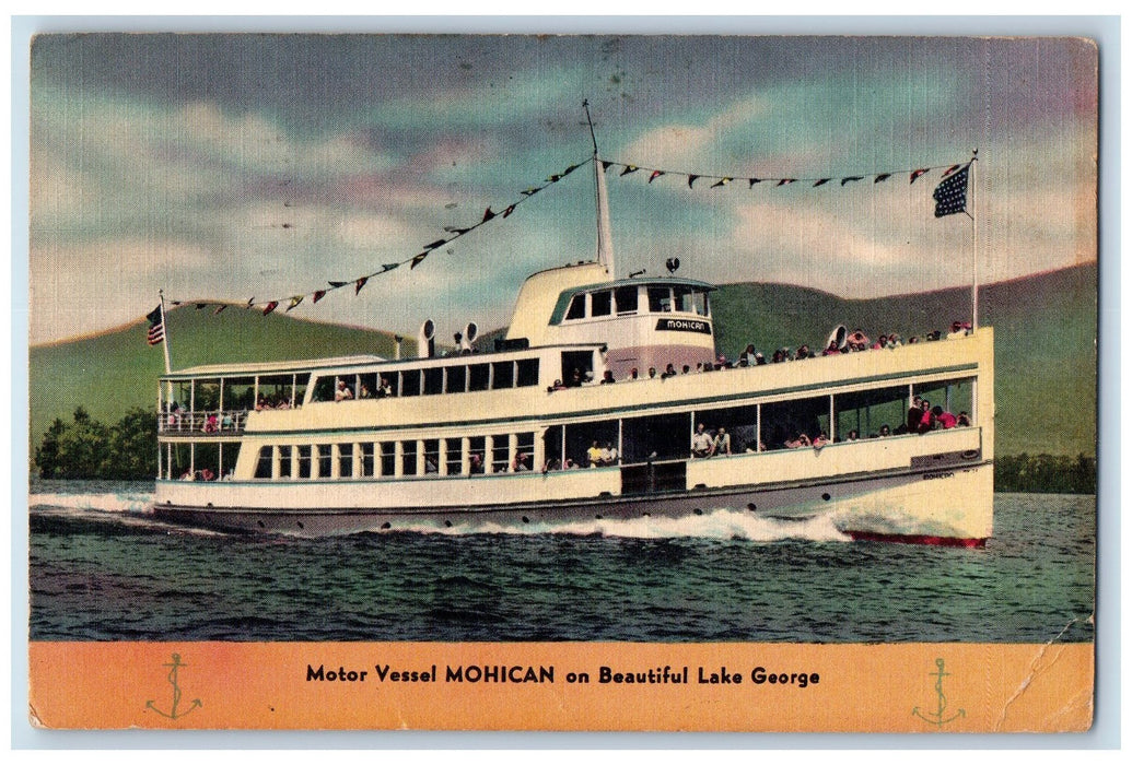 1948 Motor Vessel Mohican Ferry Boat Beautiful Lake George New York NY Postcard