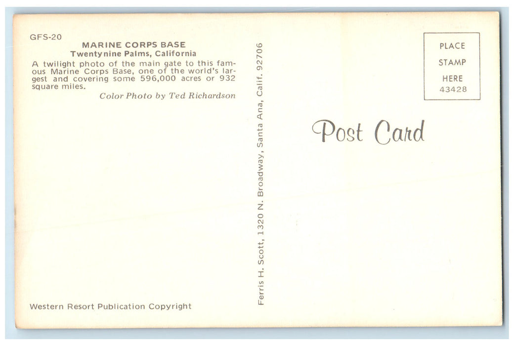 c1960s Greetings From Twenty-Nine Palms Marine Corps Base California CA Postcard