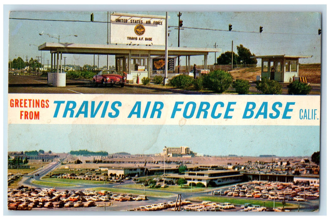 c1960's Greetings From Travis Air Force Base Dual View California CA Postcard