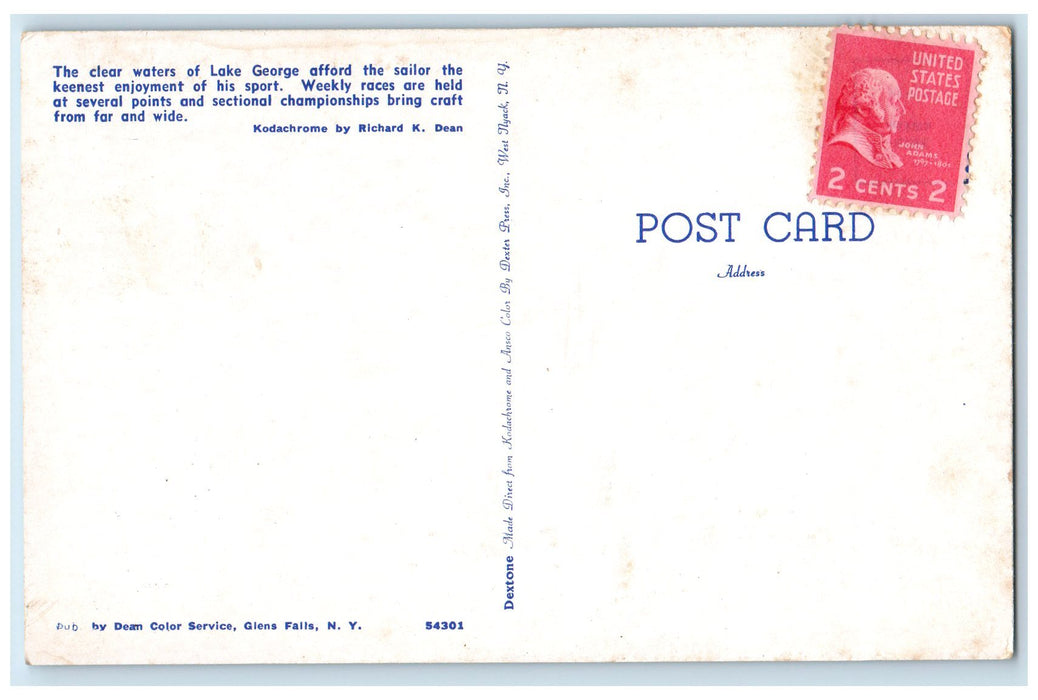 The Sailor Boat Weekly Sports Race Clear Water Lake George New York NY Postcard