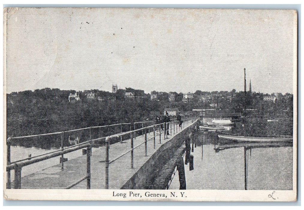 c1920's Long Pier Bridge Passenger Boats Relaxing Geneva New York NY Postcard