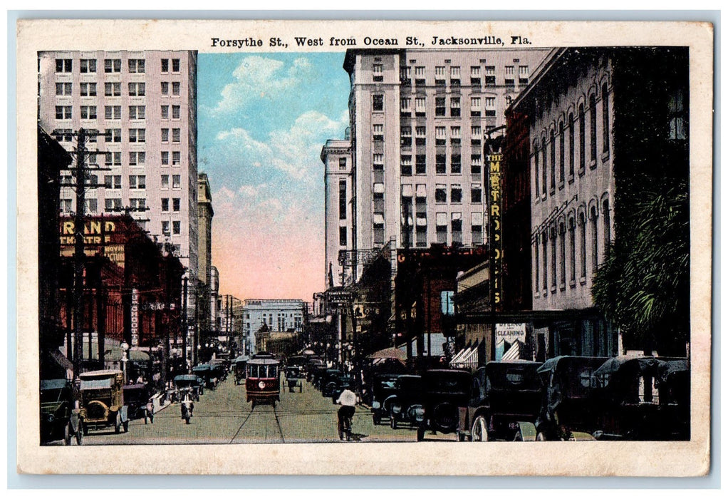 c1910's Forsythe St., West From Ocean St., Jacksonville Florida FL Postcard