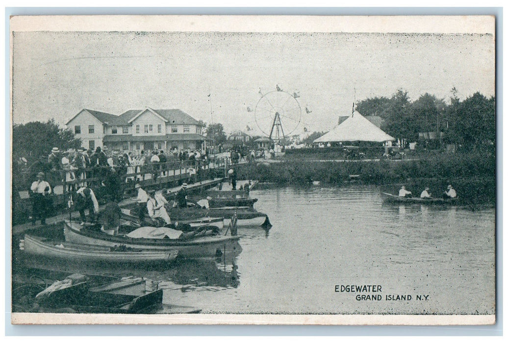 c1920's Edgewater Docking Boats Ferris Wheel Grand Island New York NY Postcard