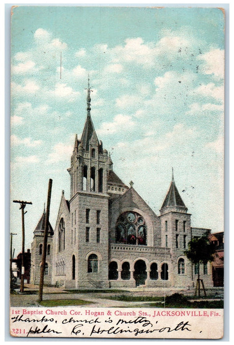 1907 1st Baptist Church Cor. Hogan & Church Sts Jacksonville Florida FL Postcard