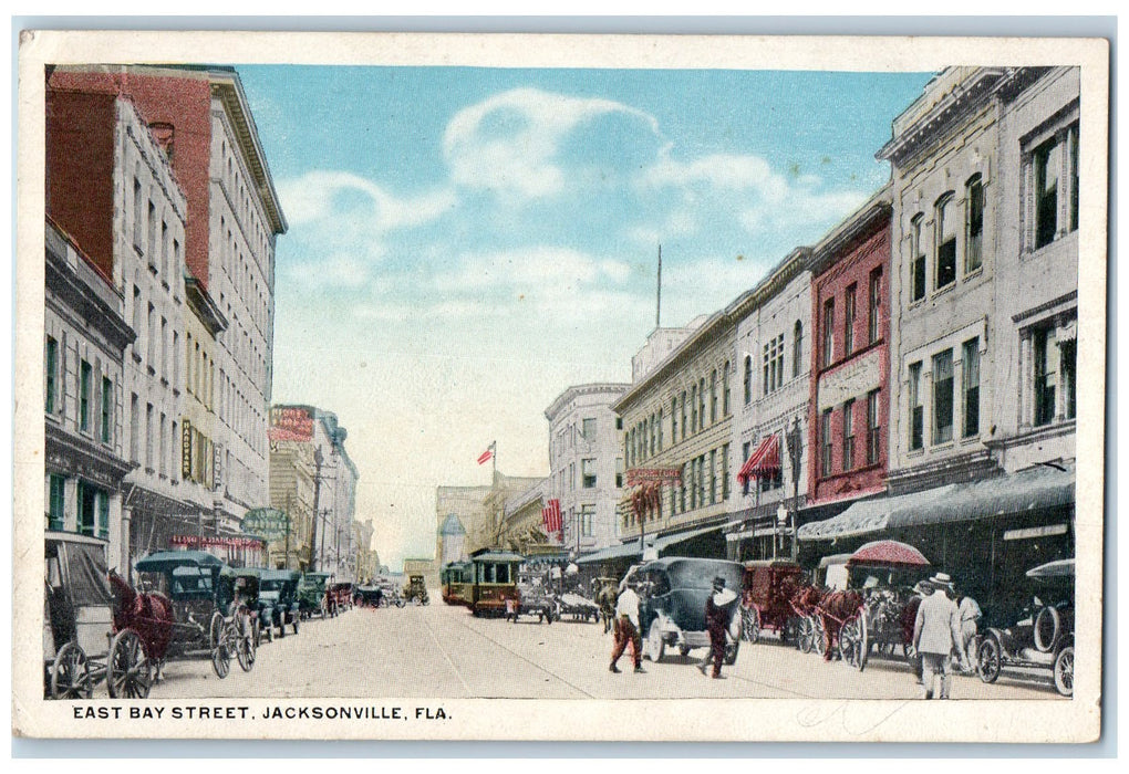 c1910's East Bay Street Horse Carriage Scene Jacksonville Florida FL Postcard