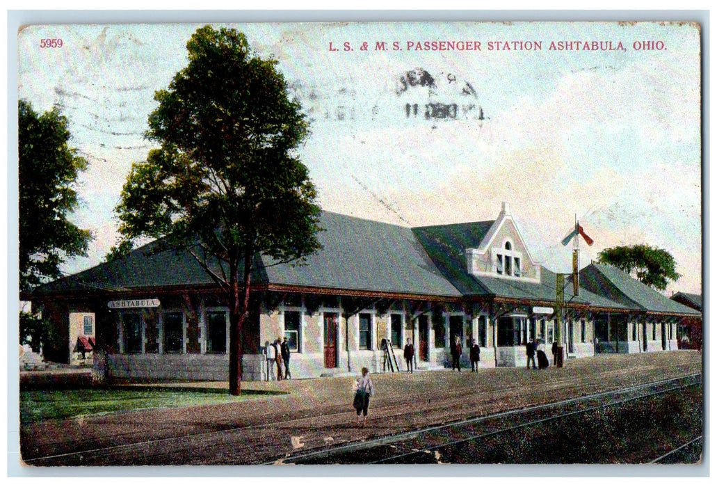 1907 L. S. M. S Passenger Rail Road Station Depot Ashtabula Ohio OH Postcard