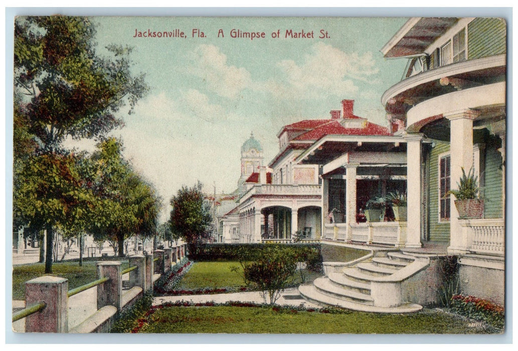 1910 A Glimpse Of Market Street Garden Scene Jacksonville Florida FL Postcard