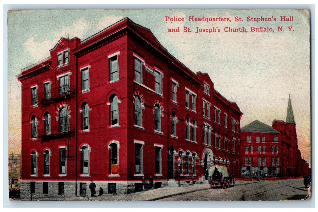 c1910 Police Headquarters St. Stephen Hall St. Joseph Church Buffalo NY Postcard