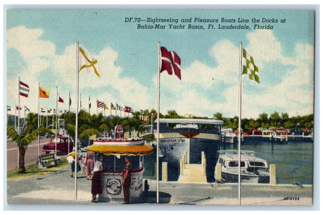 Pleasure Boats Line Dock Bahia-mar Yacht Basin Ft. Lauderdale FL Postcard