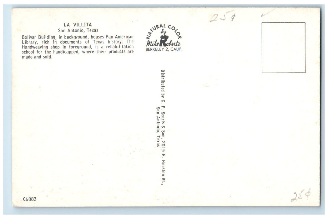 c1950 La Villita House Library Handicapped School San Antonio Texas TXS Postcard