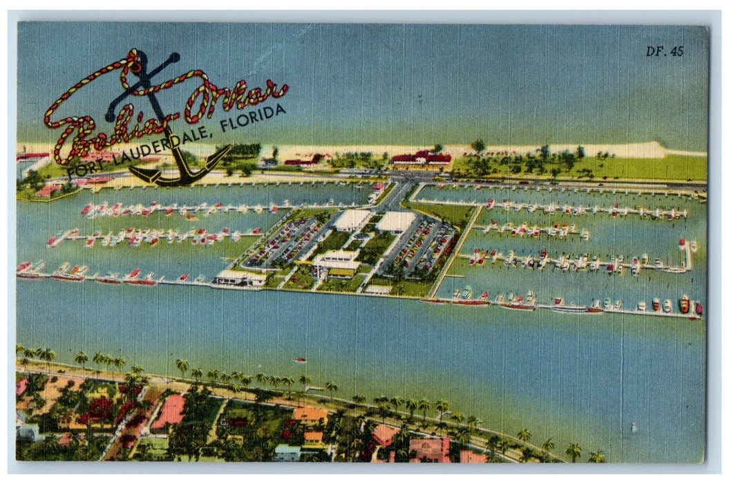 Aerial View Of Bahia Mar Ft. Lauderdale Florida FL, Yacht-lined Scene Postcard