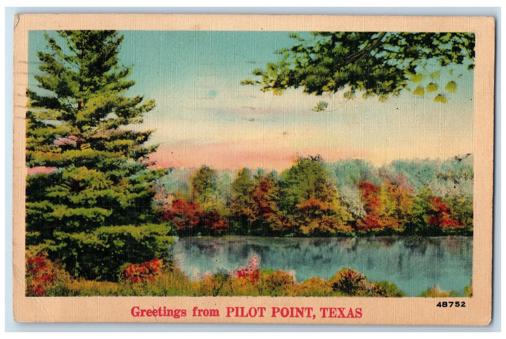 1944 Greetings Pond Lake Forest Nature View From Pilot Point Texas TX Postcard