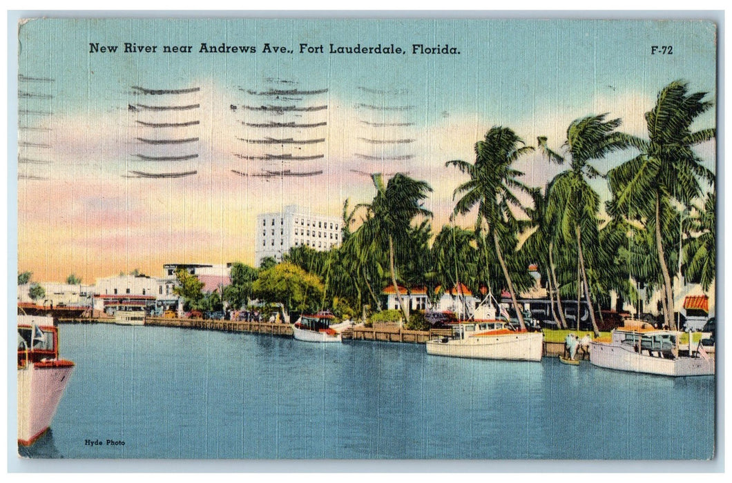 1947 View Of New River Near Andrews Avenue Ft. Lauderdale Florida FL Postcard