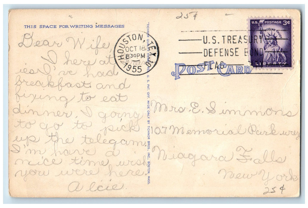 1955 Greetings From Newton Texas Dirt Road Bench Trees Forest TX Postcard