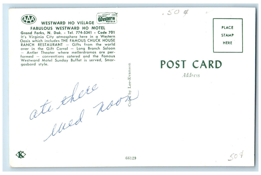 c1950's Westward Ho Village Fabulous Westward Ho Motel Grand Forks ND Postcard
