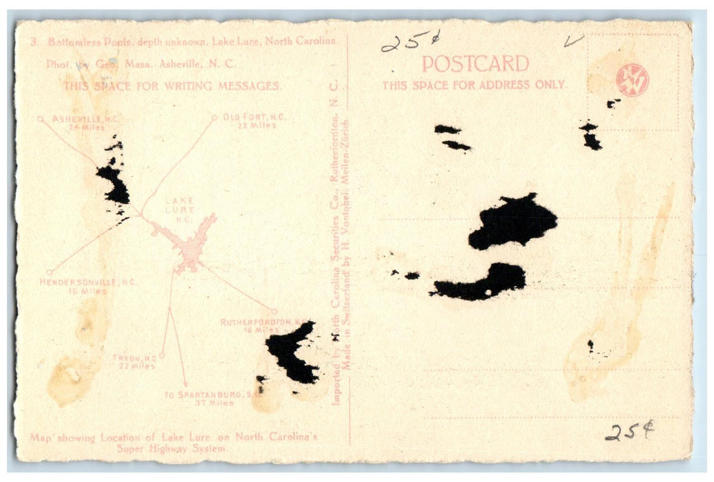 c1920's Bottomless Pools Depth Unknown Lake Lure North Carolina NC Postcard