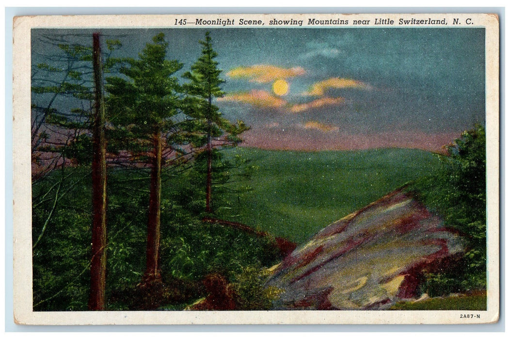 1953 Moonlight Scene Mountains Little Switzerland North Carolina NC Postcard