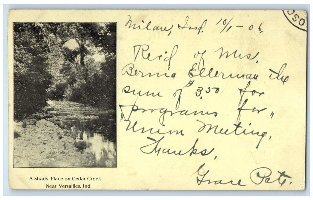 1906 A shady Place On Cedar Creek Near Versailles Indiana IN Antique Postcard