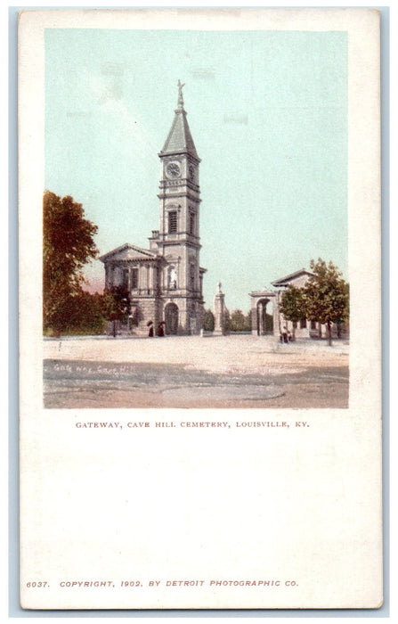 c1905 Gateway Cave Hill Cemetery Louisville Kentucky KY, Clock Tower Postcard
