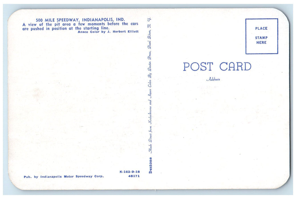 View Of Pit Area 500 Mile Speedway Automobile Trail Indianapolis IN Postcard