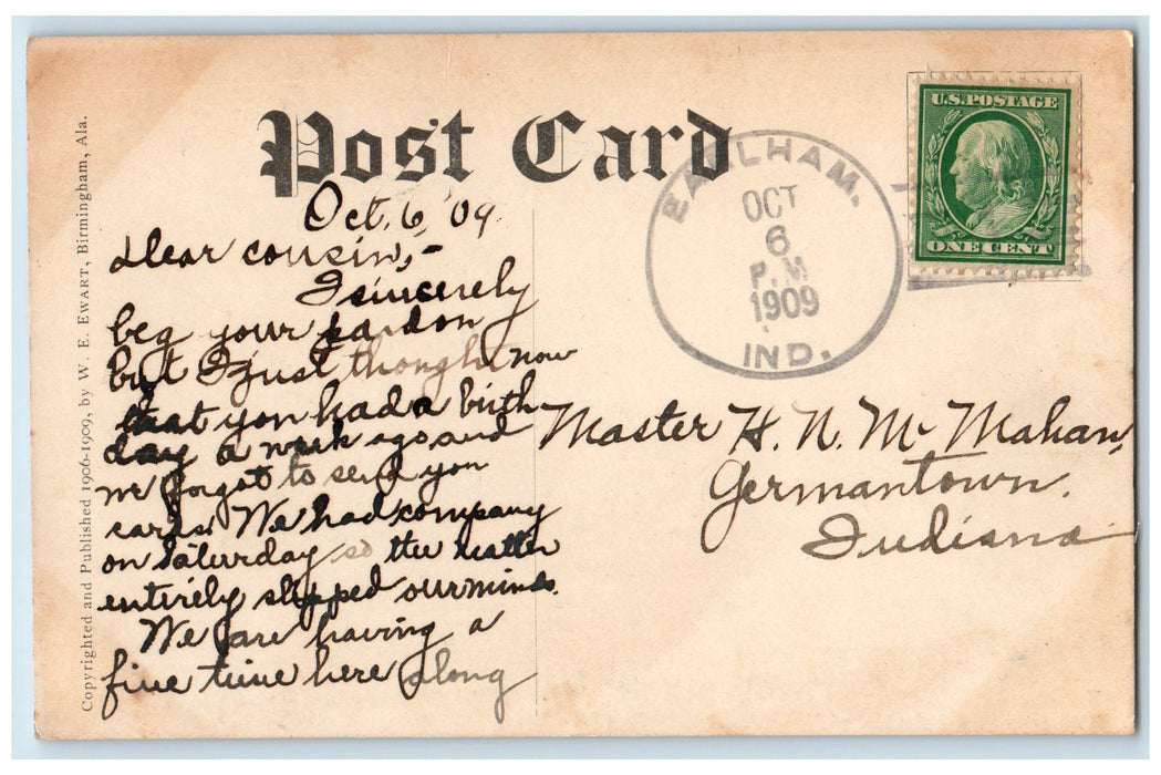 1909 Earlham College Richmond Indiana IN Antique Pennant Posted Postcard
