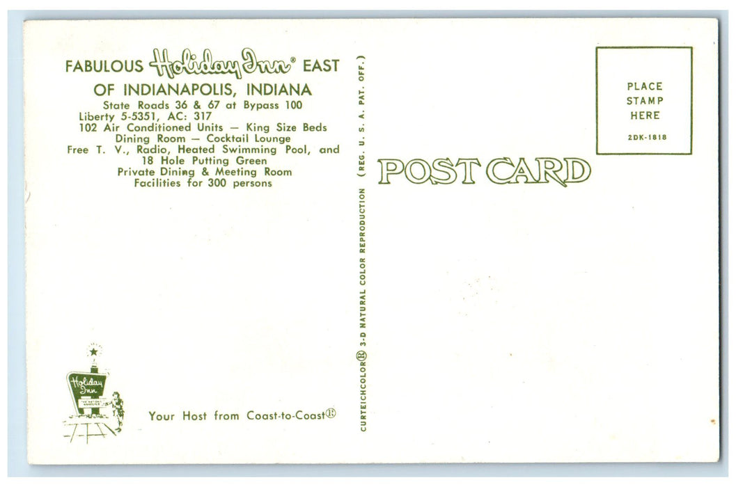 Bird's Eye View of Fabulous Holiday Inn Indianapolis Indiana IN Vintage Postcard