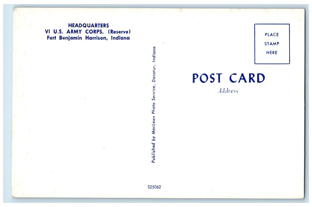 U.S Army Headquarters Army Corps Fort Benjamin Harrison Indiana IN Postcard