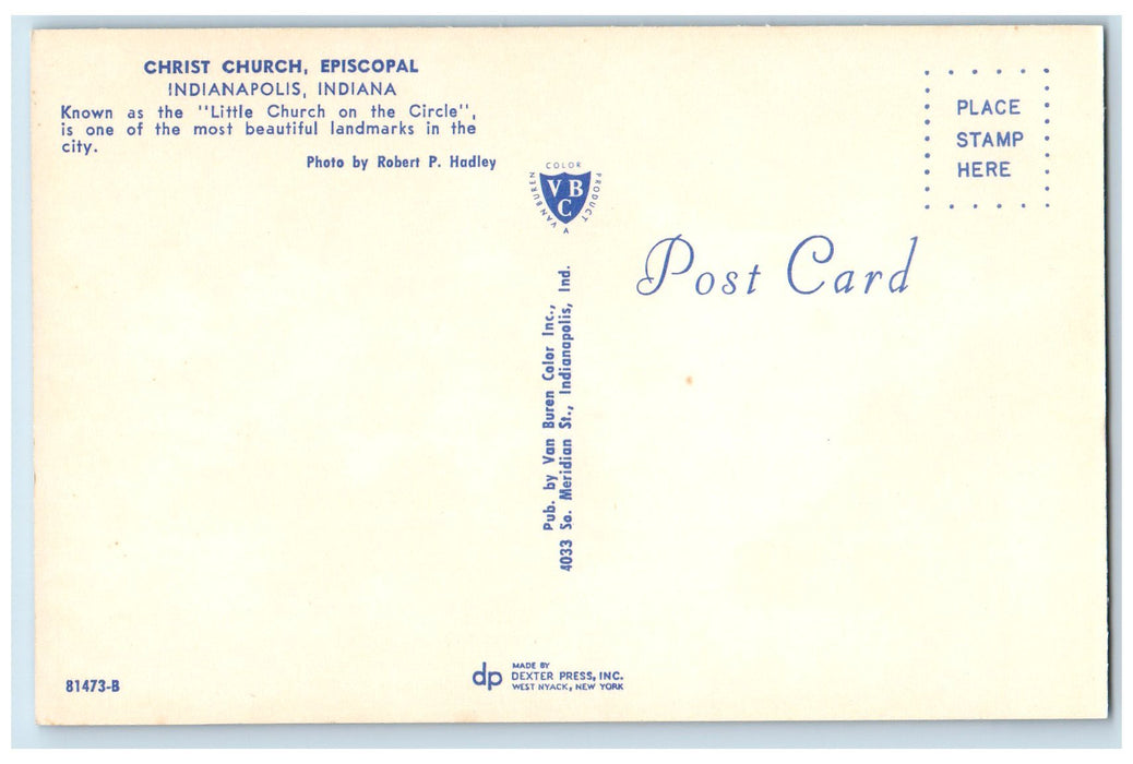 Christ Church Episcopal Indianapolis Indiana IN, Statue Building Scene Postcard