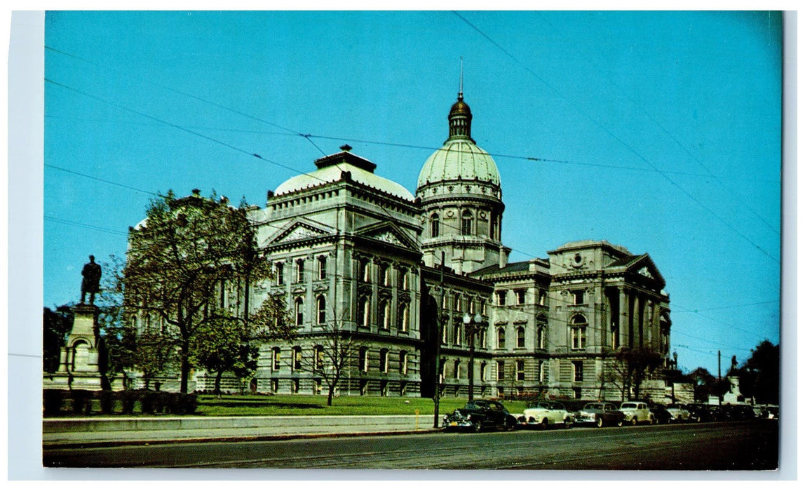 Indiana State House Mansion Car-lined Street Scene Indianapolis IN Postcard