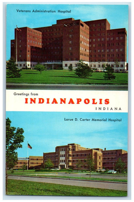 Greetings From Indianapolis IN, Veterans Administration Hospital Postcard