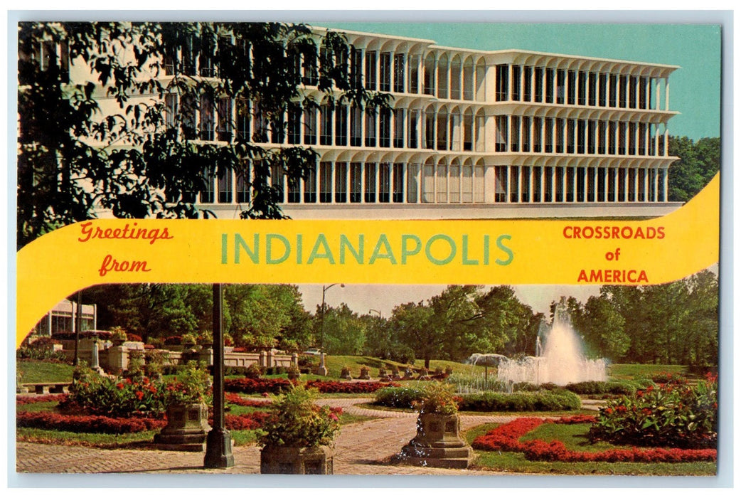 Greetings From Indianapolis Indiana IN, Crossroads Of America Dual View Postcard