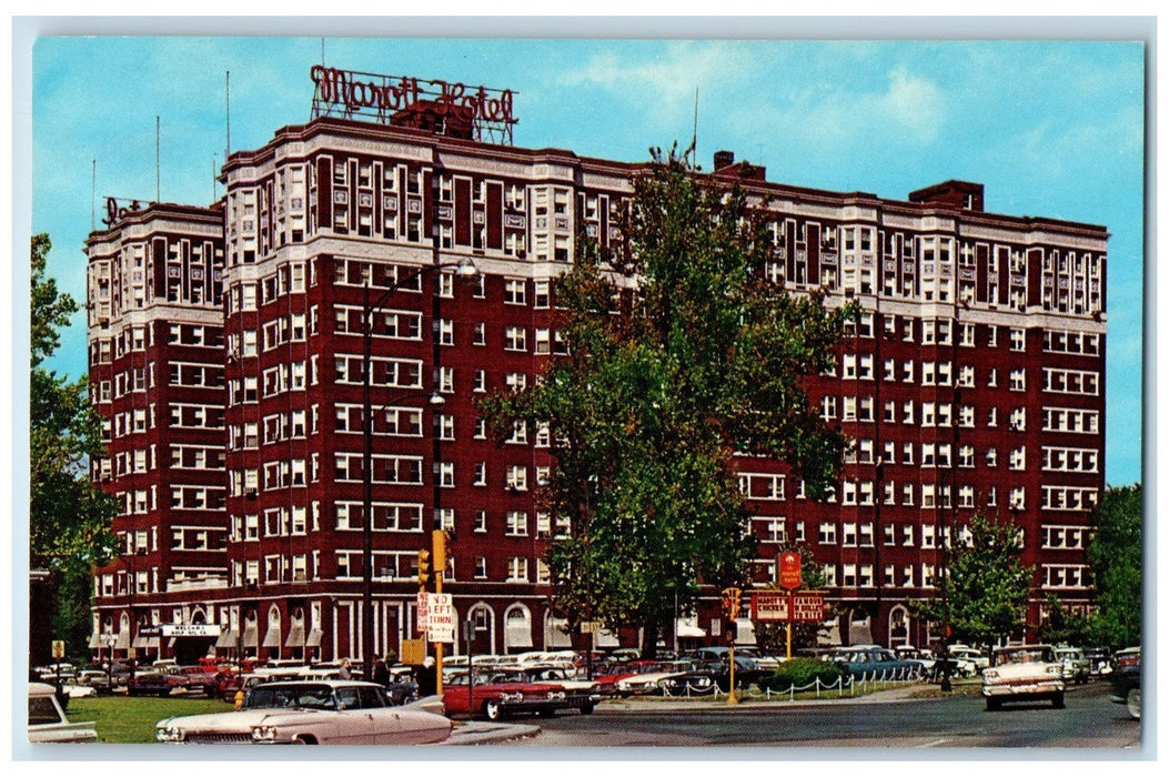 Marott Hotel Building Car-lined Exterior Scene Indianapolis Indiana IN Postcard