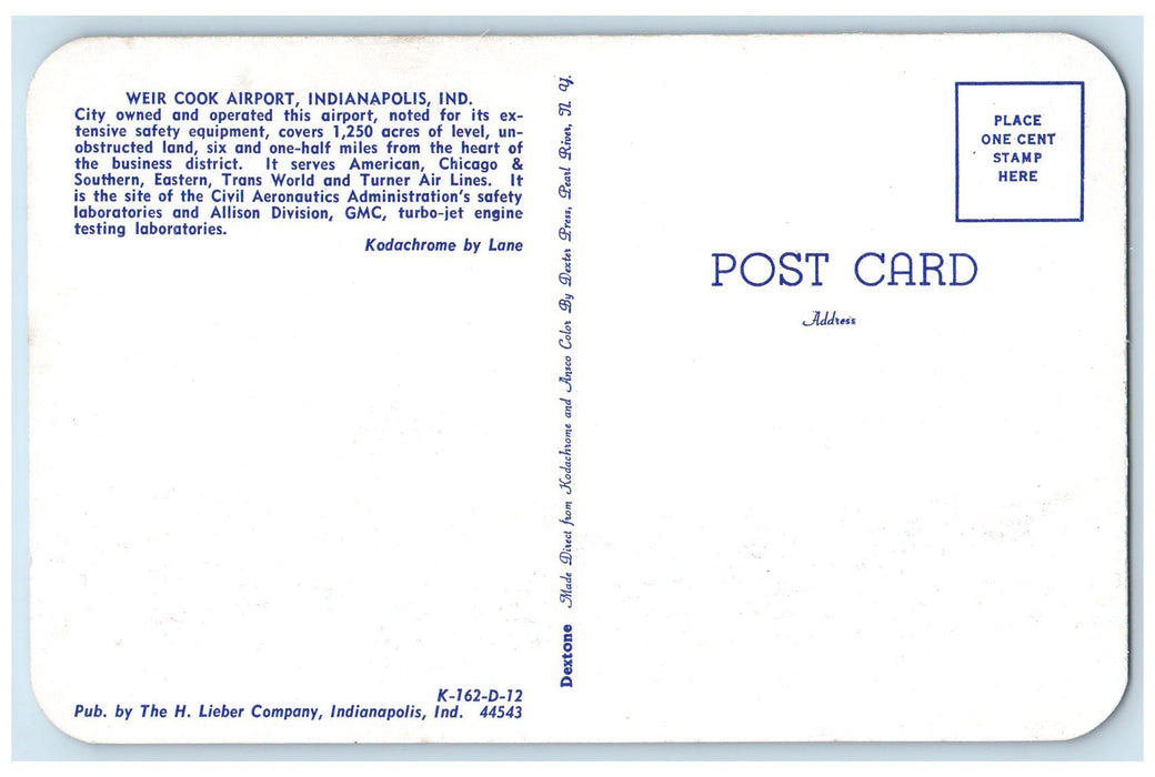 View Of Weir Cook Airport Airplane Scene Indianapolis Indiana IN Postcard