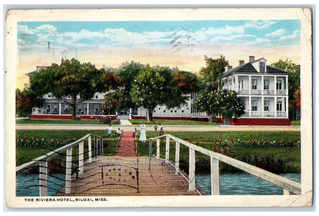 1921 The Riviera Hotel Bridge View Biloxi Mississippi MS Posted Vintage Postcard