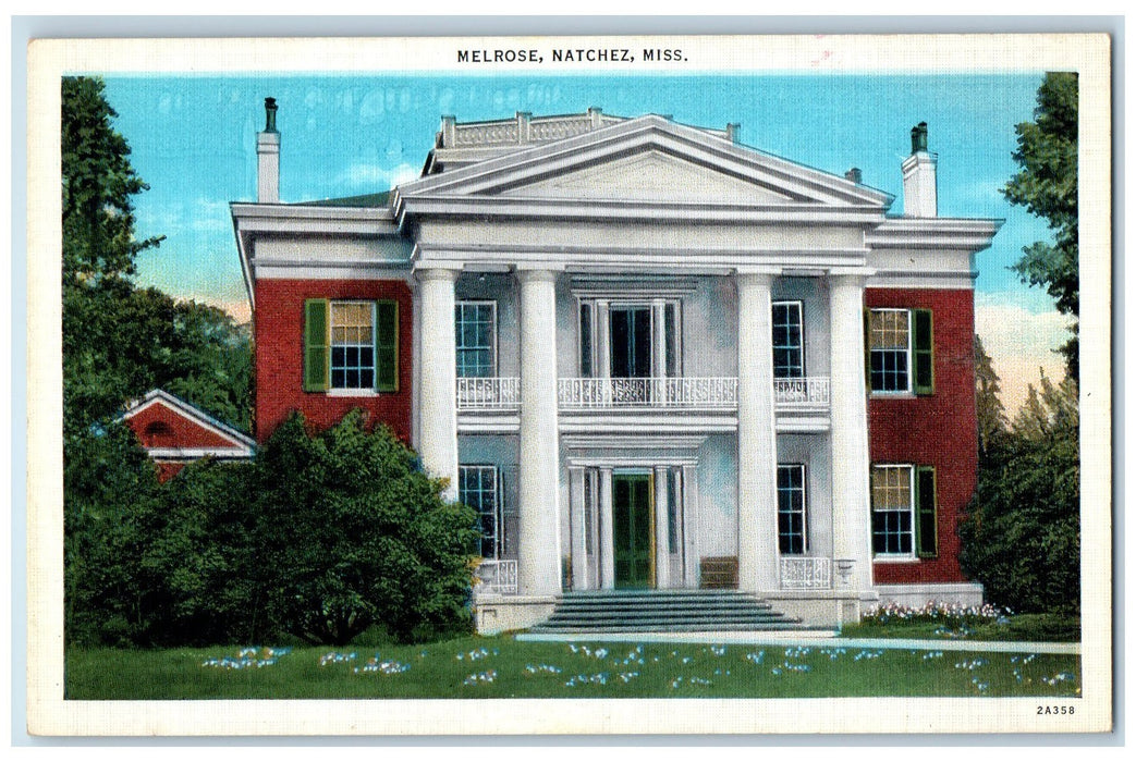 c1920's Melrose Ante-Bellum Mansion A Punkah Natchez Mississippi MS Postcard