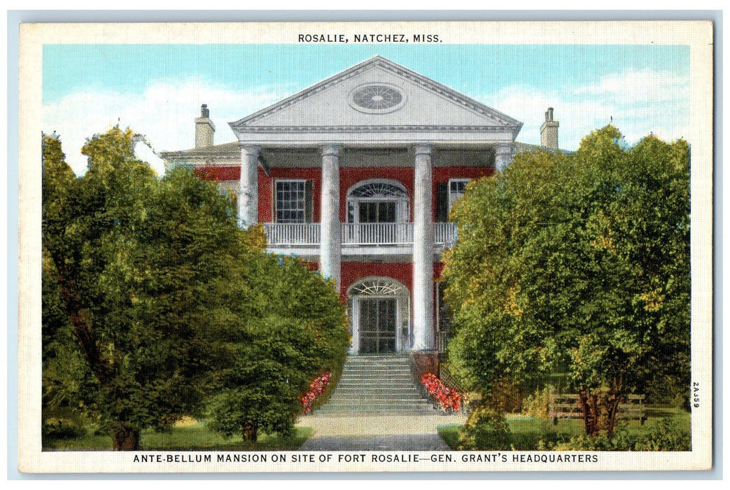 c1920's Rosalie Ante-Bellum Mansion A Punkah Natchez Mississippi MS Postcard