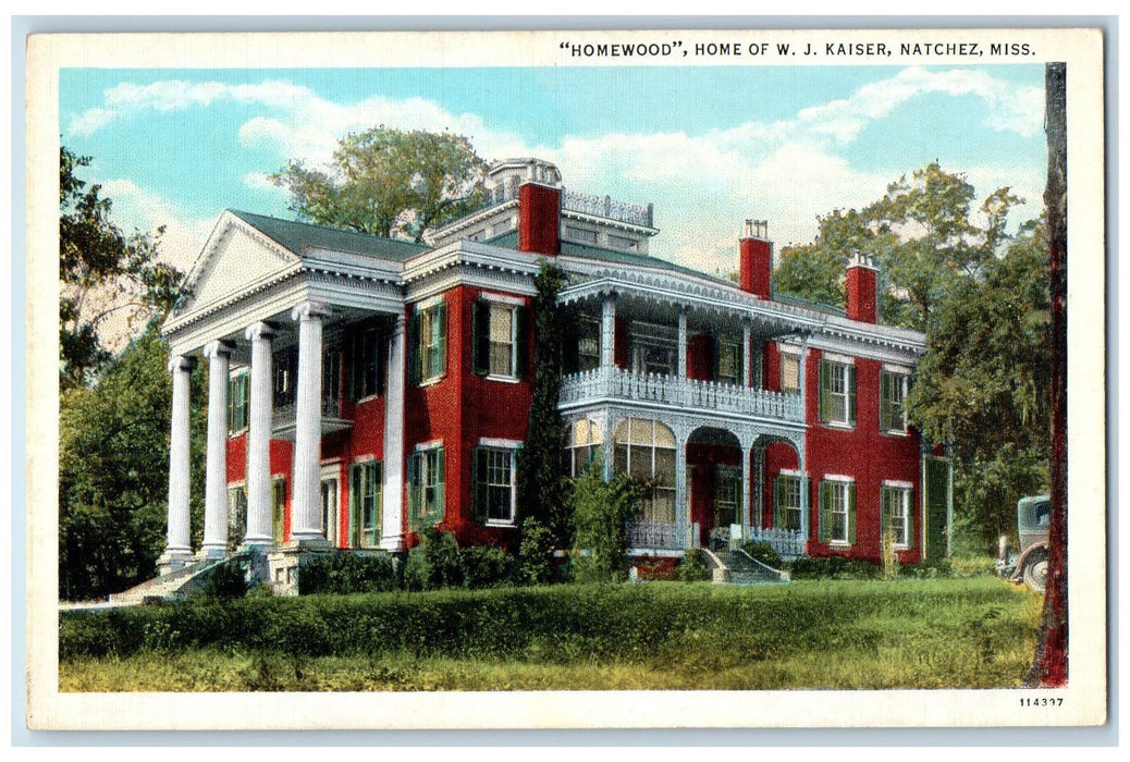 c1920's Homewood Home Of W J Kaiser Natchez Mississippi MS Unposted Postcard