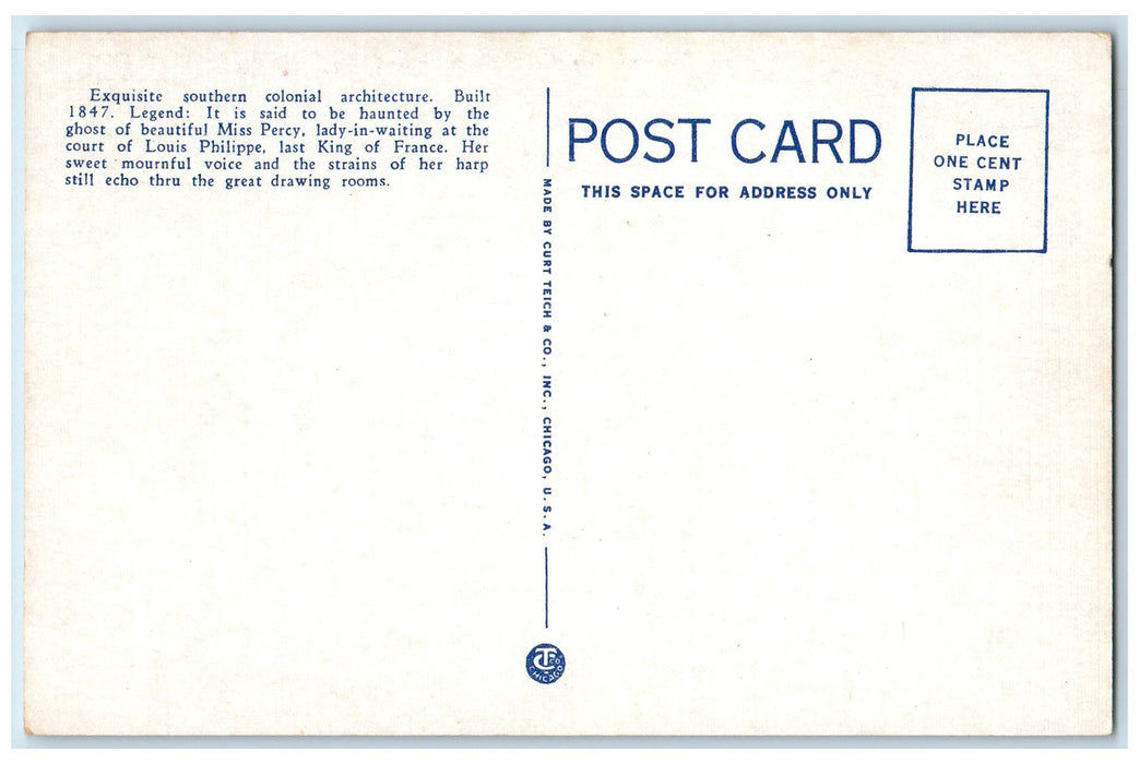 c1920's Dunleith Residence Of J N Carpenter ESQ Natchez Mississippi MS Postcard