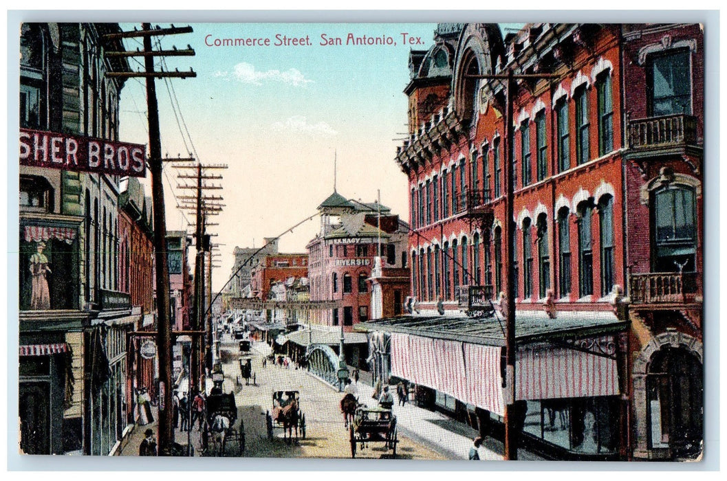 c1910's Commerce Street Scene San Antonio Texas TX Unposted Vintage Postcard
