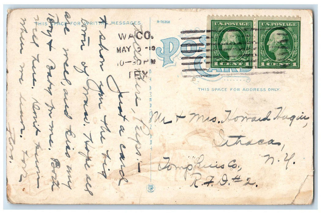 1918 Bird's Eye Showing Part Of Business Section Waco Texas TX Posted Postcard