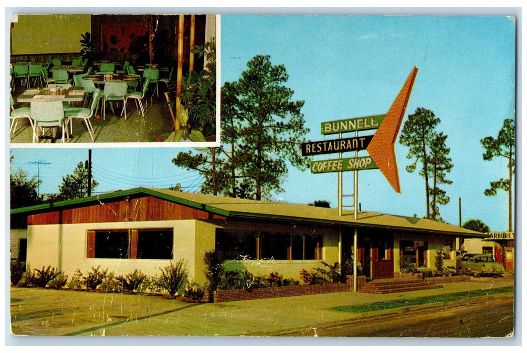 1959 Bunnell Restaurant & Coffee Shop Tables Chairs Bunnell Florida FL Postcard