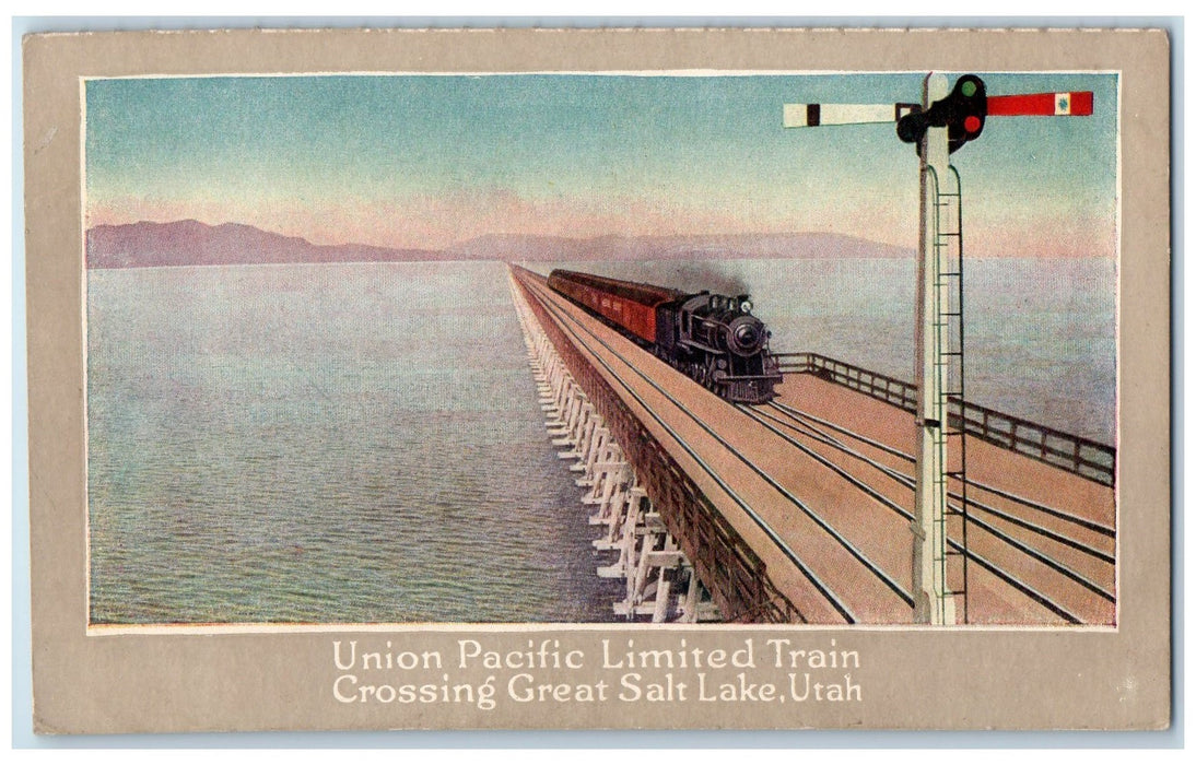 c1910's Union Pacific Limited Train Crossing Great Salt Lake Utah UT Postcard