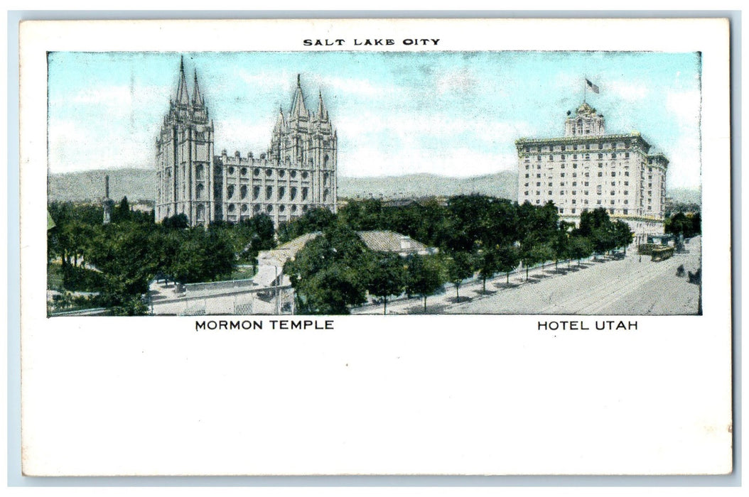 c1910's View Of Mormon Temple, Hotel Utah, Salt Lake City UT Antique Postcard