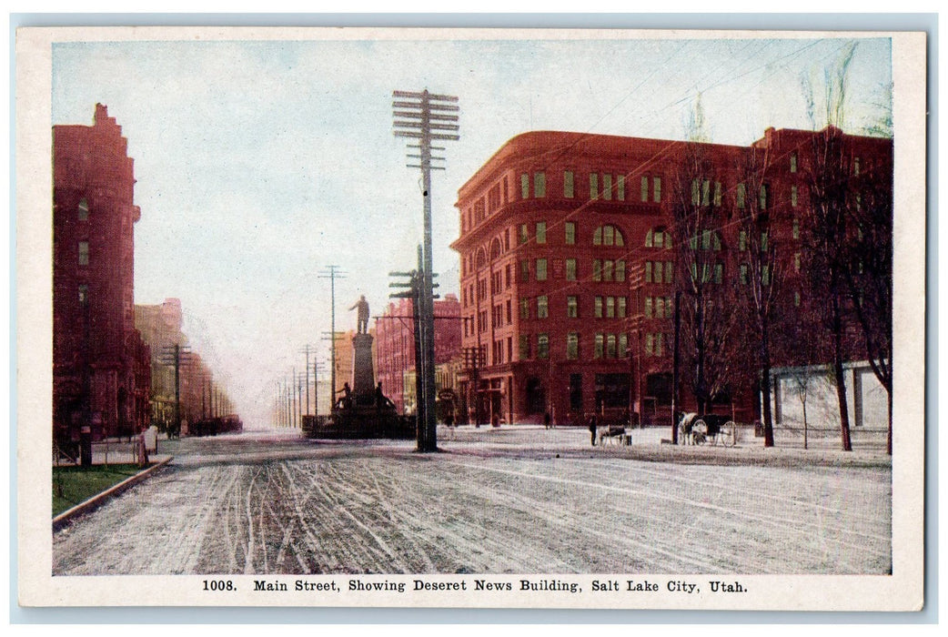 Main Street Showing Deseret News Building Salt Lake City Utah UT Postcard