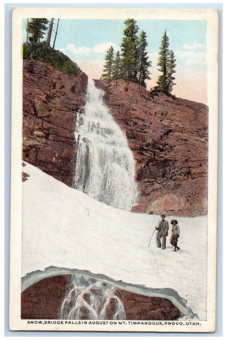 Snow Bridge Falls In August On Mt. Timpanogos Provo Utah UT Vintage Postcard