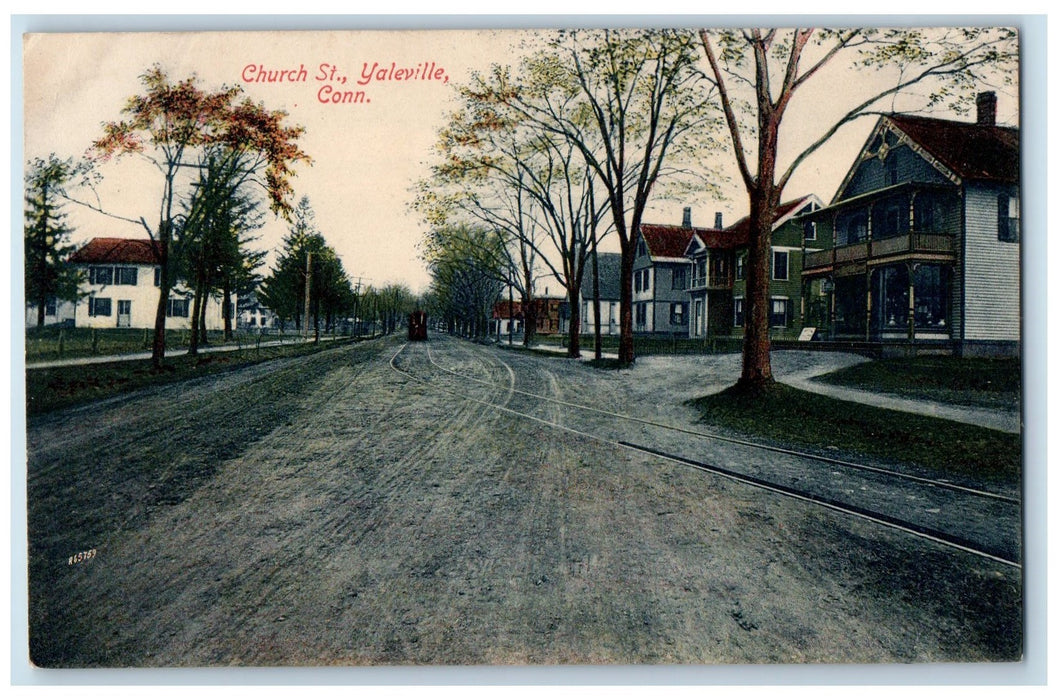 c1950's Church St. Train Railroad Dirty Road Houses Yaleville Conn. CT Postcard