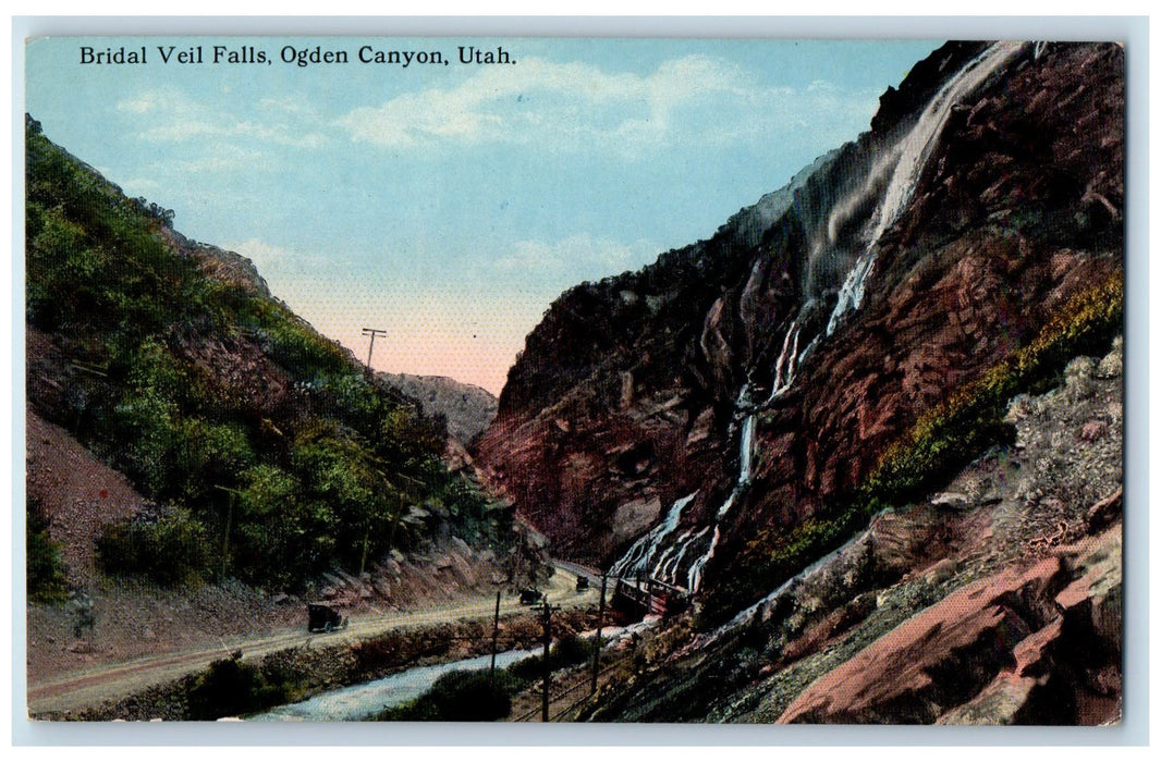 Scenic View Of Bridal Veil Falls Ogden Canyon Utah UT, Nature Vintage Postcard