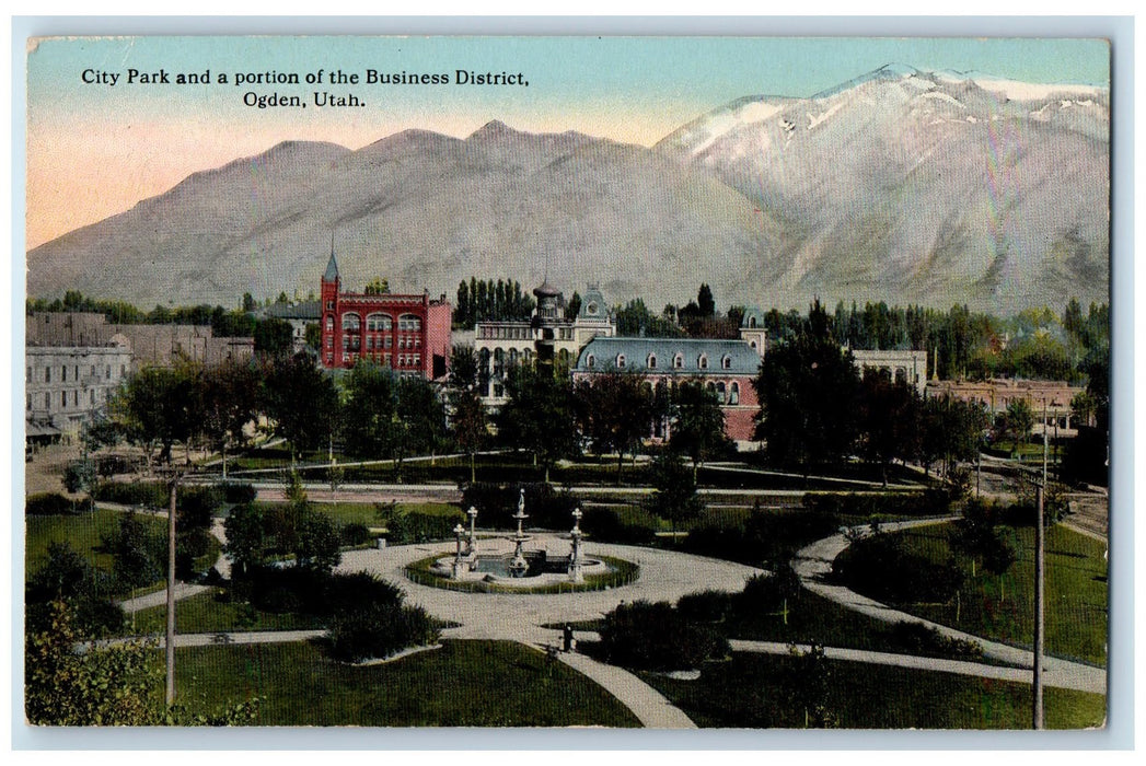 View Of City Park And A Portion Of The Business District Ogden Utah UT Postcard