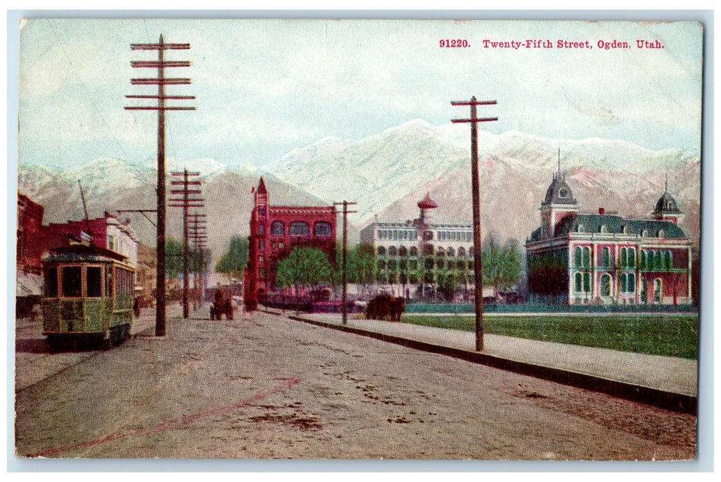 1910 View Of Twenty-fifth Street Ogden Utah UT, Train Railroad Antique Postcard