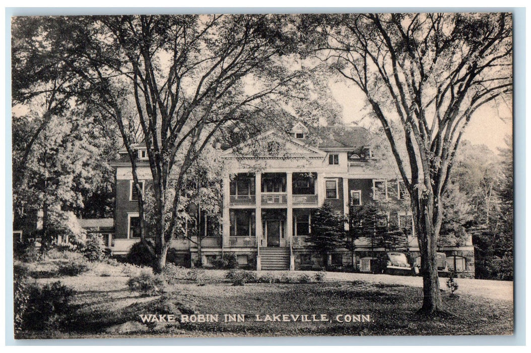 c1950 Wake Robin Inn Resort Hotel Cars Winter Sports Lakeville Conn. CT Postcard